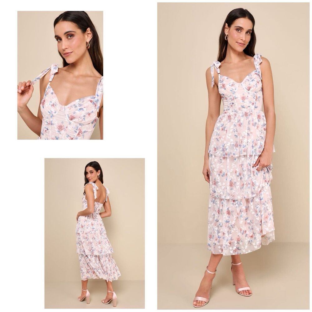 Lulu's Floral Midi Dress in Pink and White